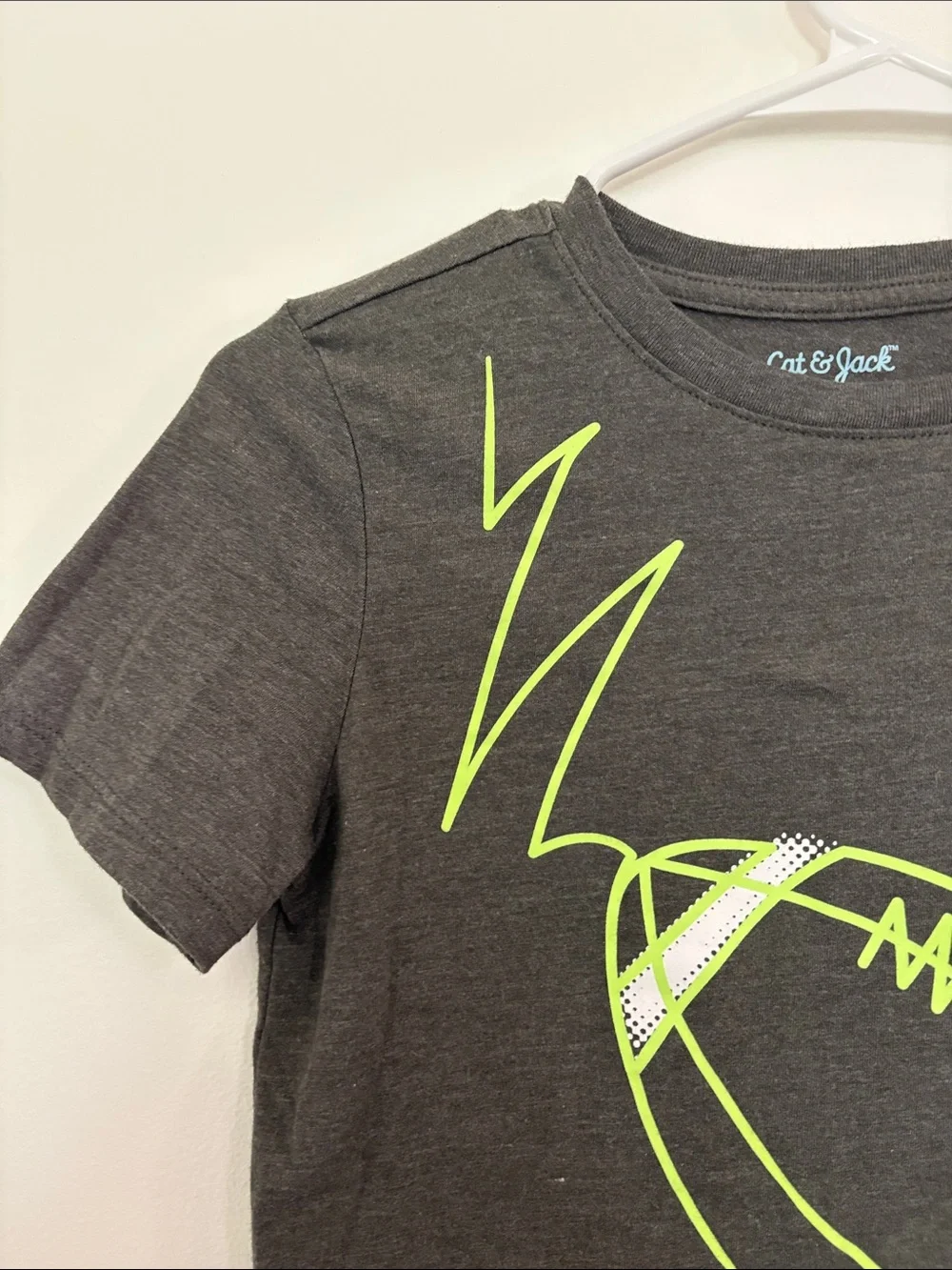 Cat & Jack Charcoal Tee with Neon Green Football Graphic